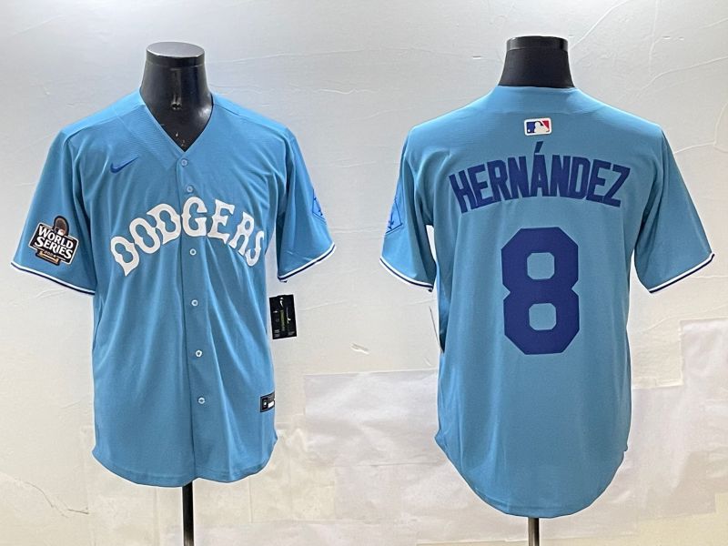 Men Los Angeles Dodgers #8 Hernandez Light Blue Throwback Game 2025 Nike MLB Jersey style 14->los angeles dodgers->MLB Jersey
